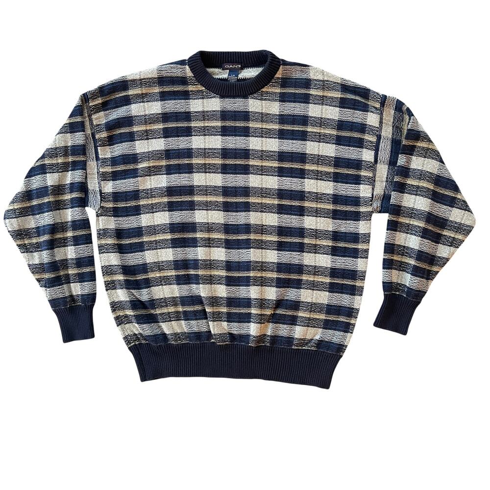 Vintage Gant Sweater Mens L Cozy Fall Knit Grandpa Plaid Knit Y2K 90s Retro